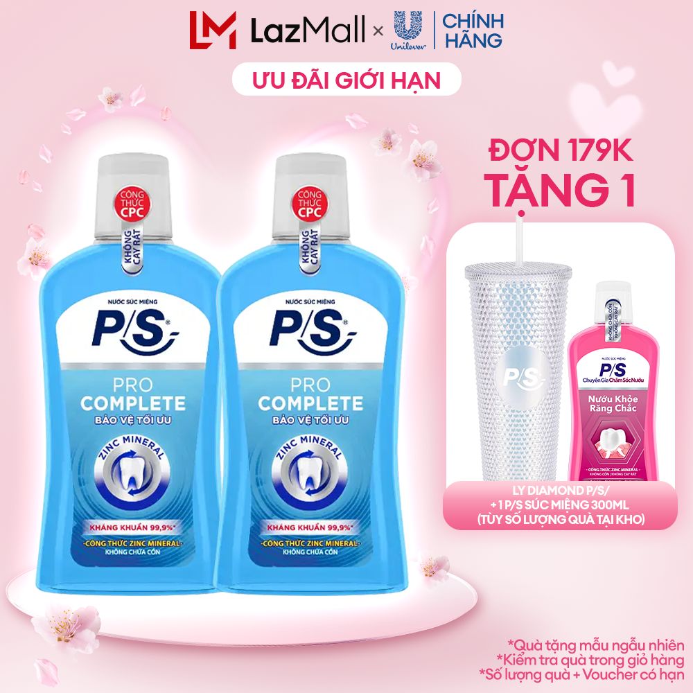 Bộ 2 Nước súc miệng P/S Chuyên gia kháng khuẩn 500ml giúp kháng khuẩn 99.9% chỉ sau 30 giây