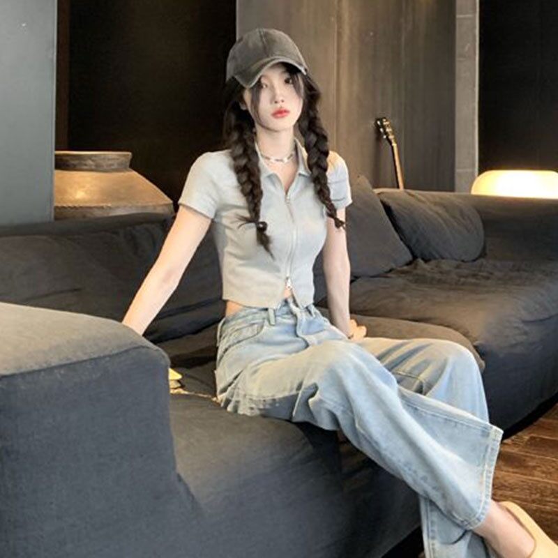 Áo croptop cổ sơ mi phong cách Hàn Quốc dành cho nữ