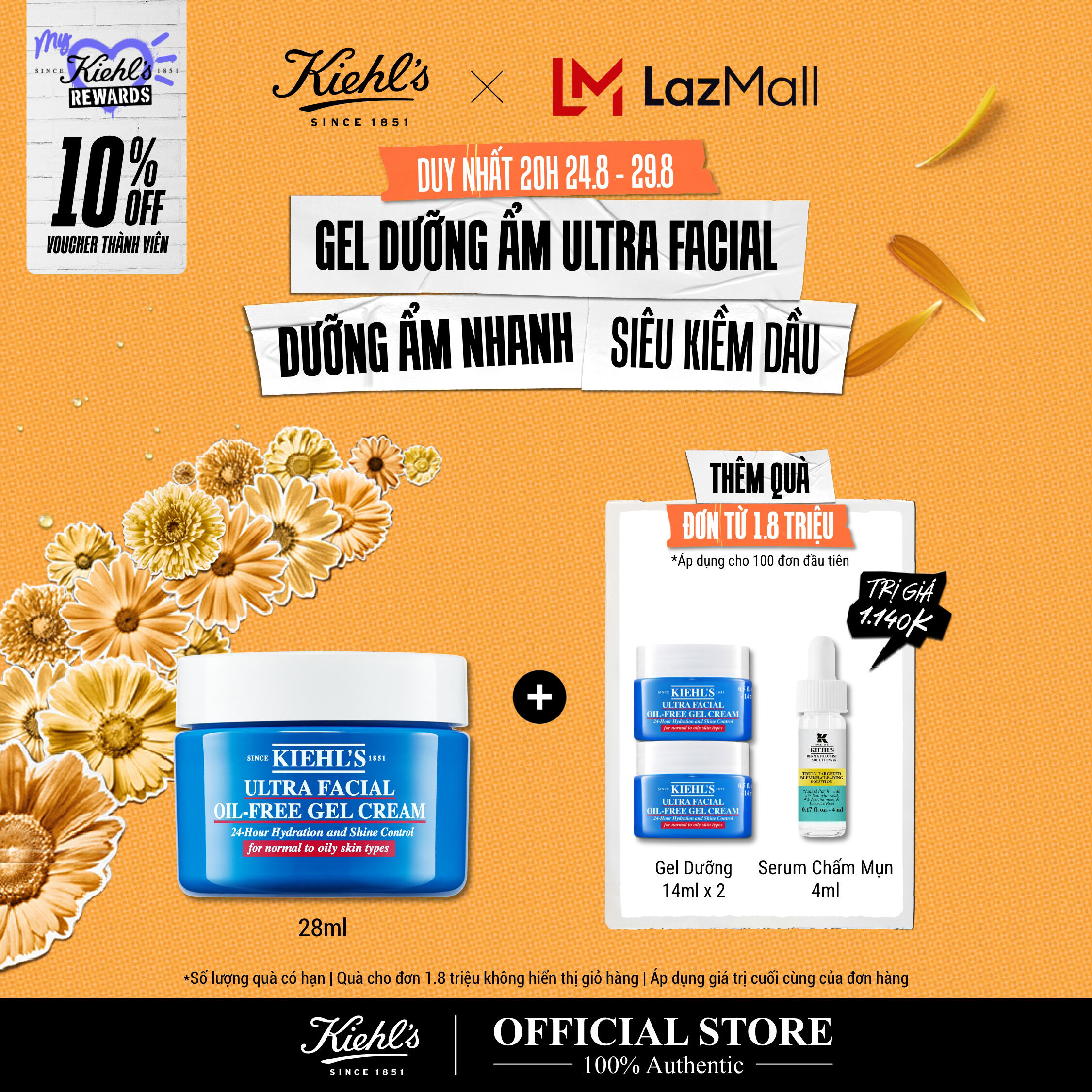 [VOUCHER 10% - TẶNG QUÀ ĐƠN 1.8TR] Gel dưỡng ẩm kiềm dầu Kiehl's Ultra Facial Oil-Free Gel Cream 28ml