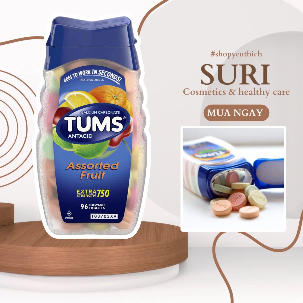 Tums 100 viên kẹo nhai tiêu hoá