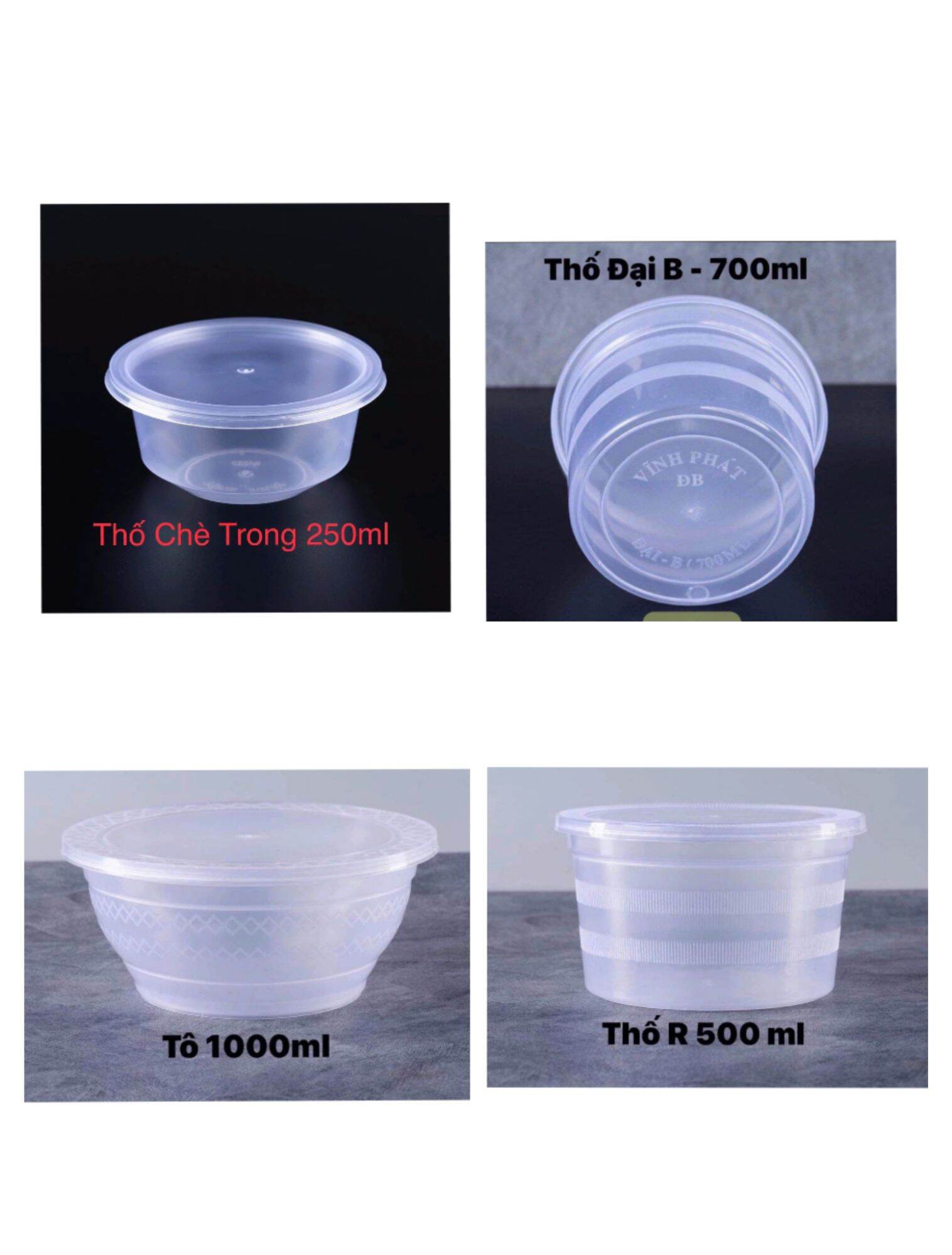 [Combo lốc 5 cái] Thố nhựa Vĩnh Phát, 1000ml, 700ml, 500ml 250ml