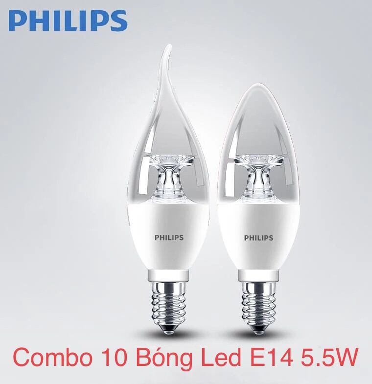 Bộ 10 bóng led e14 5.5w philips. bóng led e14 eyecomfort 5.5w philips ánh sáng vàng 2700k. led bulb e14 philips. philips