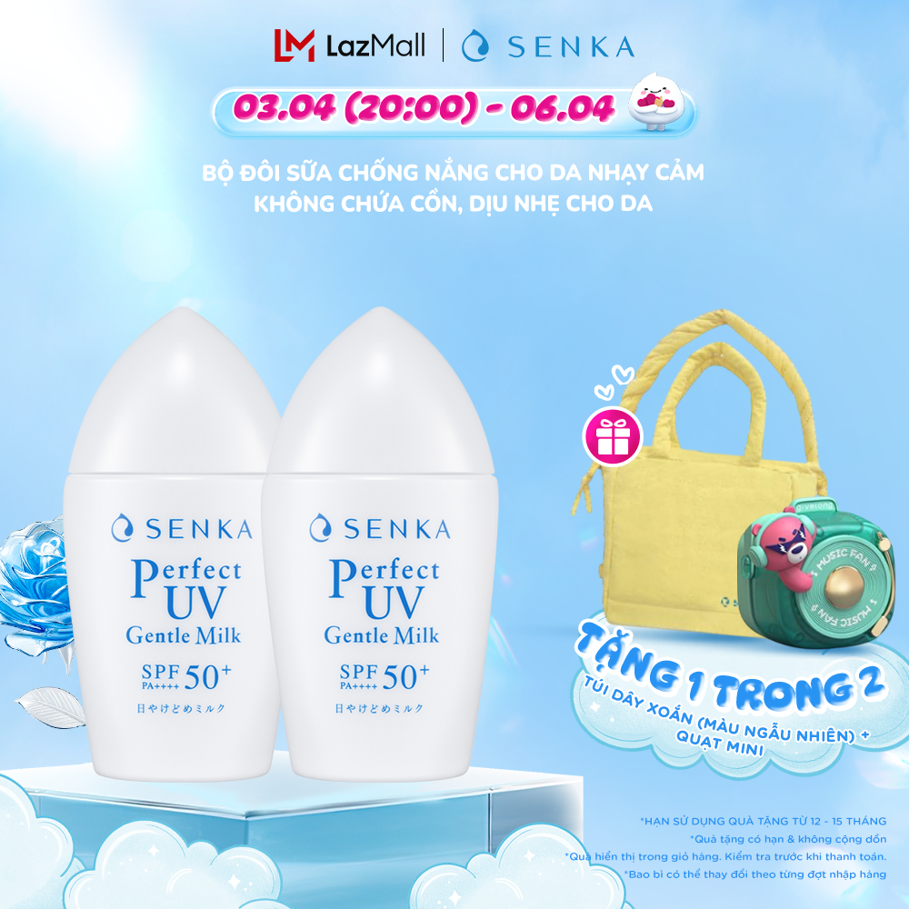 Bộ 02 Kem chống nắng Không Cồn cho da nhạy cảm dạng sữa Senka Perfect UV Gentle Milk 40ml