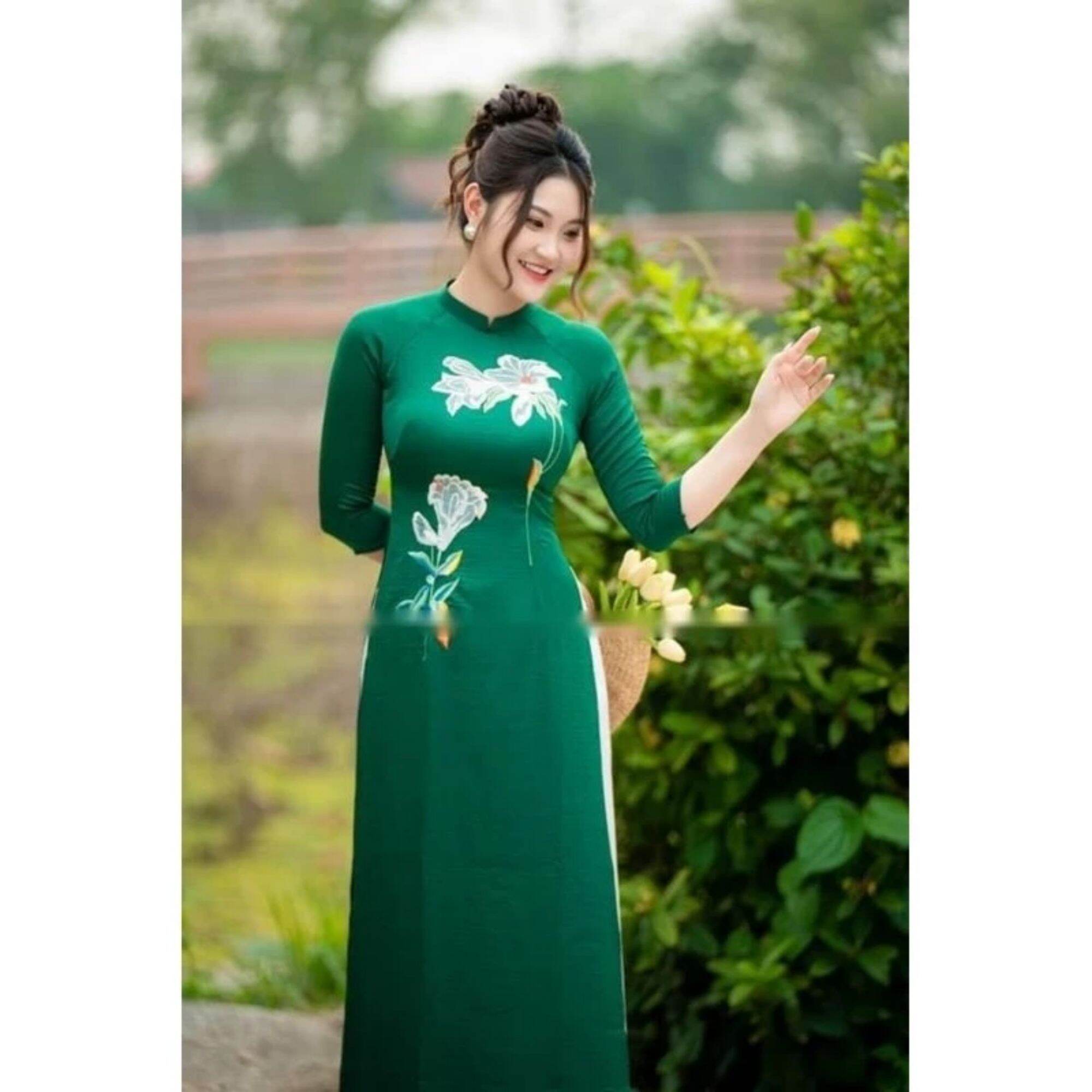 Áo dài lụa Tây Thi thêu hoa cao cấp đủ size (chỉ áo)