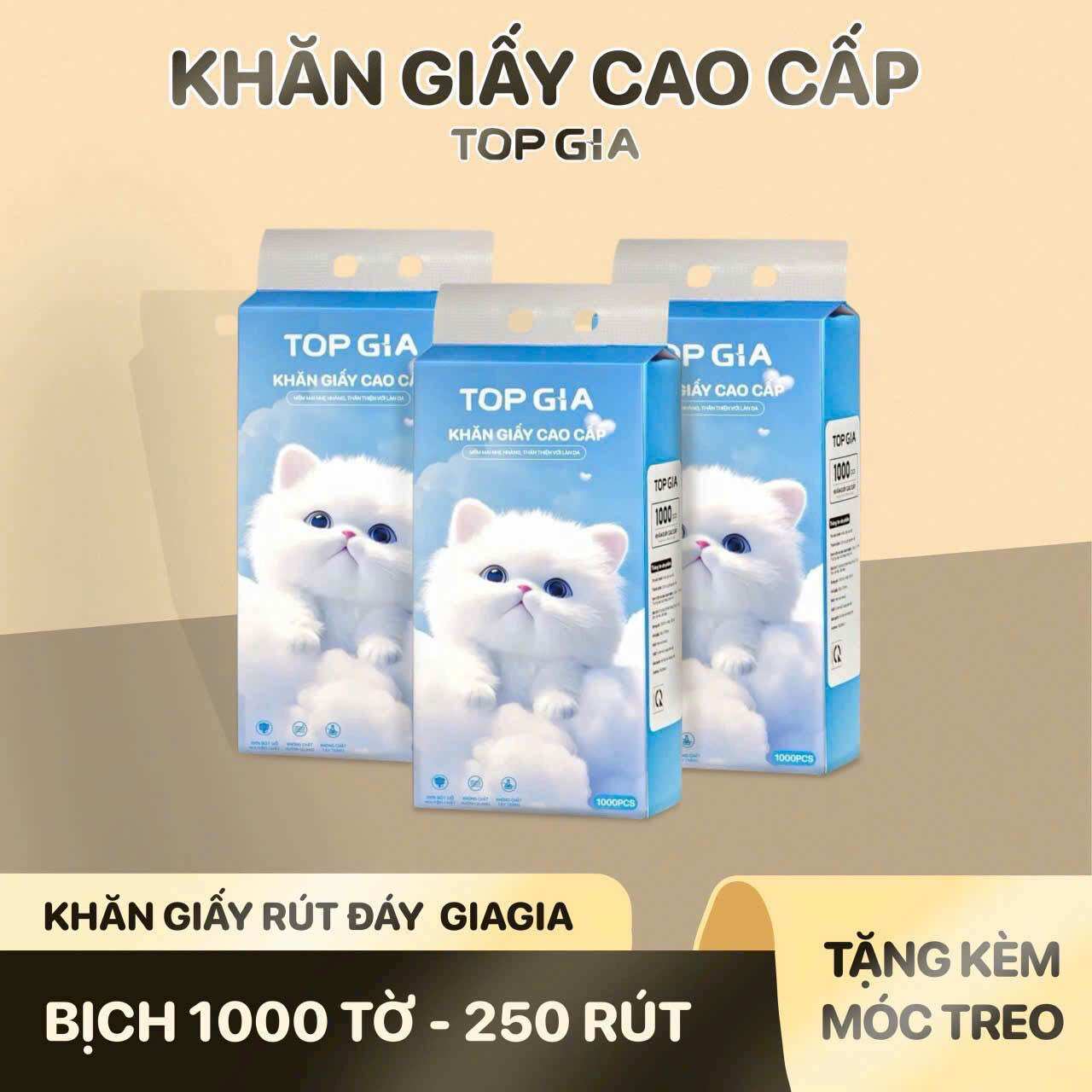THÙNG 10 BỊCH KHĂN GIẤY RÚT CAO CẤP TOPGIA 4 LỚP DAI VÀ MỊN X BỊCH 1000 TỜ (HÀNG CHÍNH HÃNG)