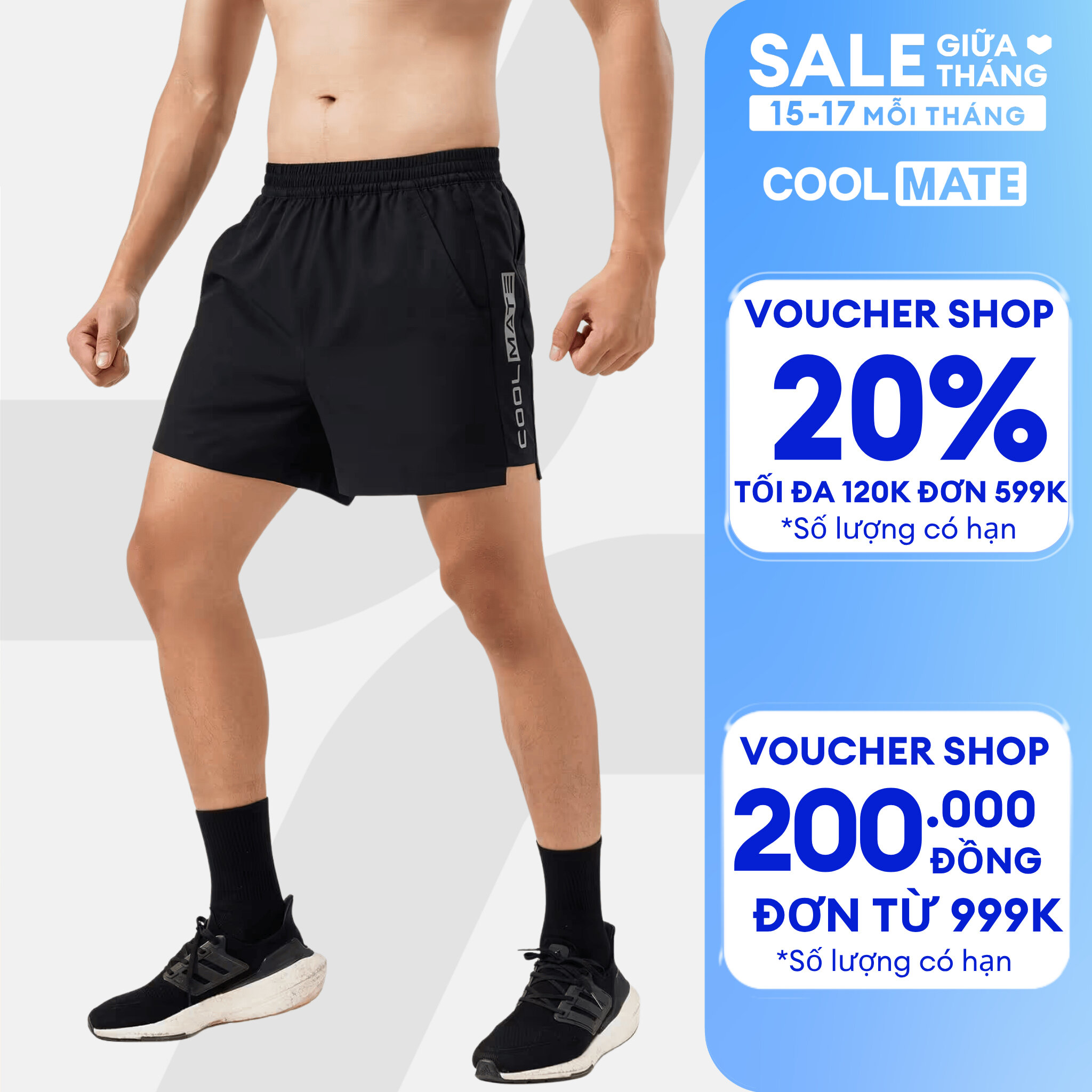 [GIÁ TỐT]Quần Shorts thể thao tập Gym 5" Essentials siêu thấm hút nhanh khô - Coolmate
