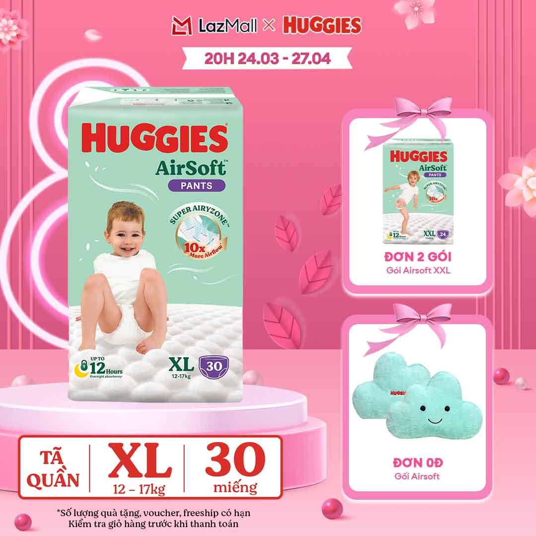 [CHỈ 20h 04-07.05 MUA LÀ CÓ QUÀ]  Tã quần Huggies Airsoft size XL gói 30 miếng
