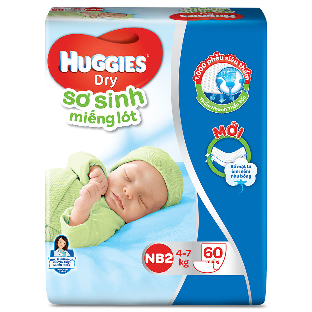 Bỉm tã lót Huggies NB2 60 từ 4-7kg