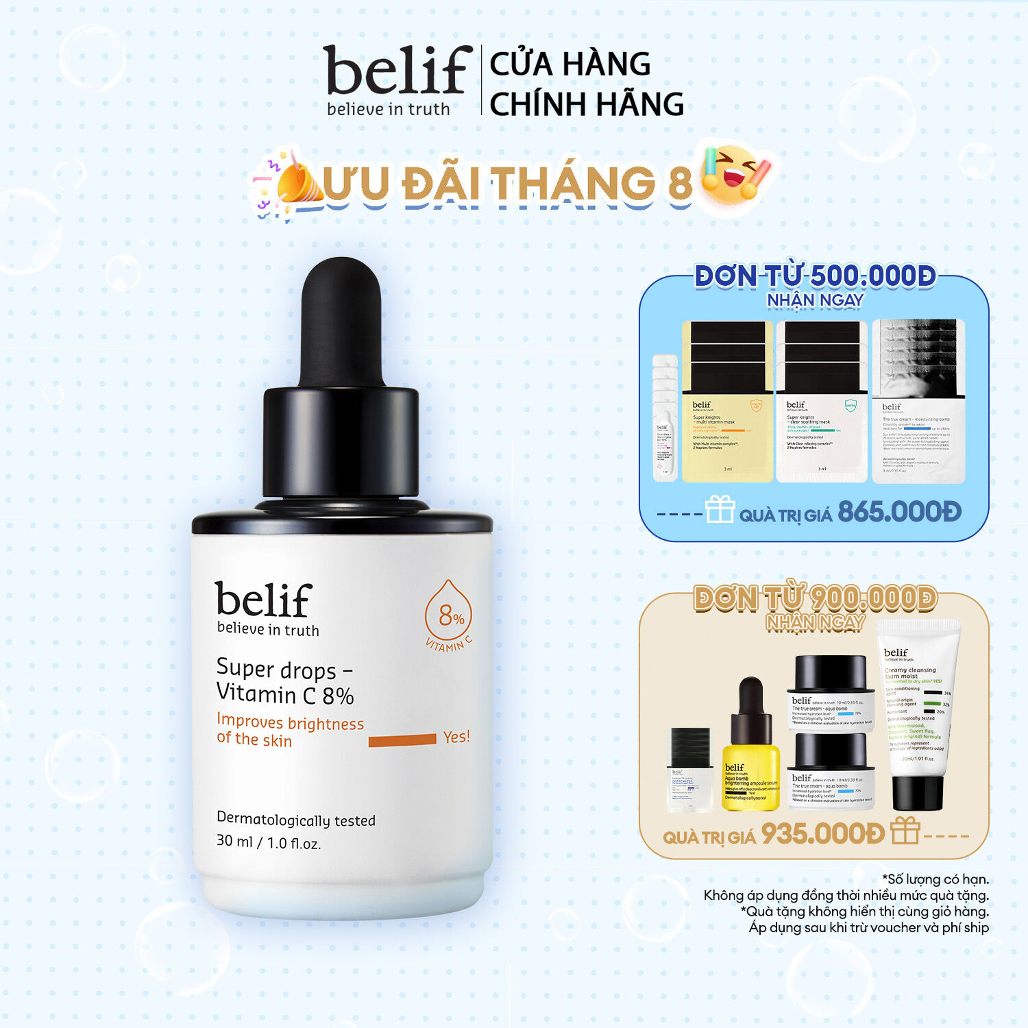 Tinh chất dưỡng sáng đều màu và mờ thâm belif Super Drops Vitamin C 8% 30