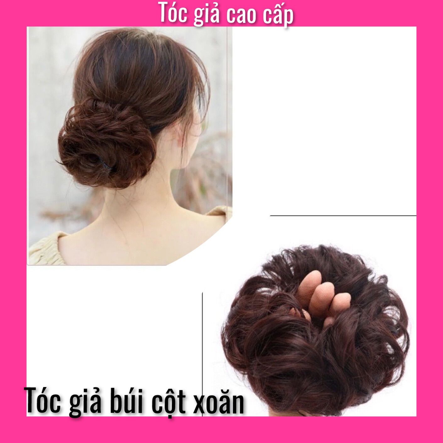 Tóc giả búi cột xoăn rối dễ sử dụng ❇️