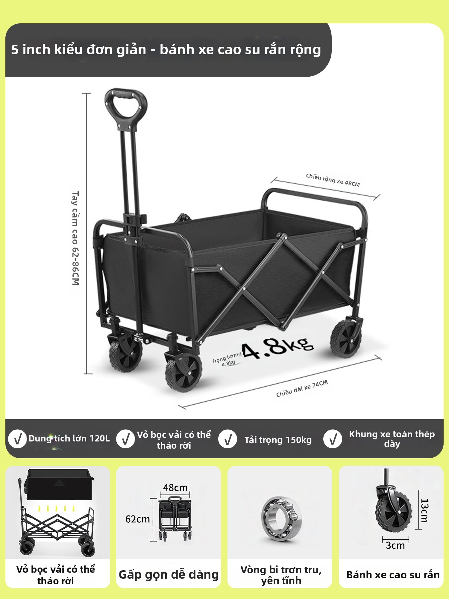 Foldable Large Capacity Camping Trolley - 9
