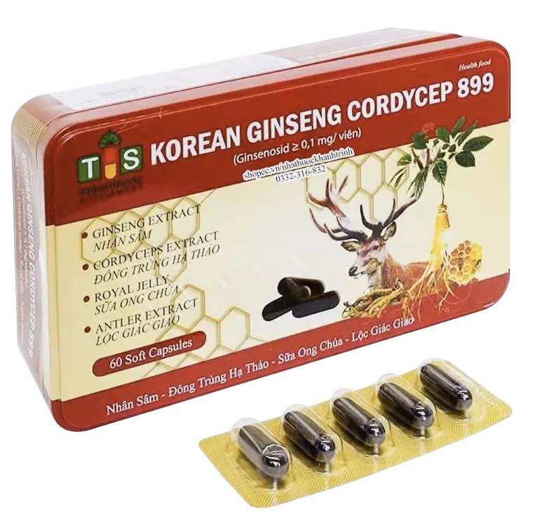 Sâm Thiếc Korean Ginseng Cordycep 899 (Hộp 60 viên) Hỗ trợ bồi bổ cơ thể, nâng cao sức đề kháng, giảm căng thẳng mệt mỏi