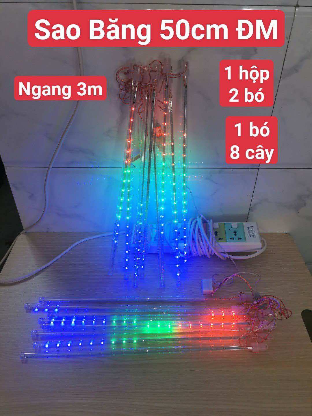 Bộ Đèn Led sao băng 8 cây 5 tấc nhiều màu -