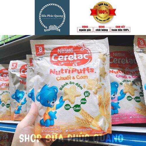 Bánh ăn dặm Nestle Nutripuffs 50g vị Chuối Cam cho bé từ 8 tháng tuổi
