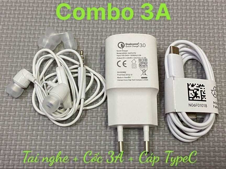 Phụ kiện Vsmart: Củ sạc nhanh Vsmart Quick Charge 18W,  Cáp sạc Vsmart type C , Tai nghe dù 3.5 Vsmart chính hãng, siêu bền