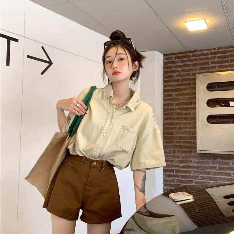 Sét áo kaki kem Quần đùi nâu
