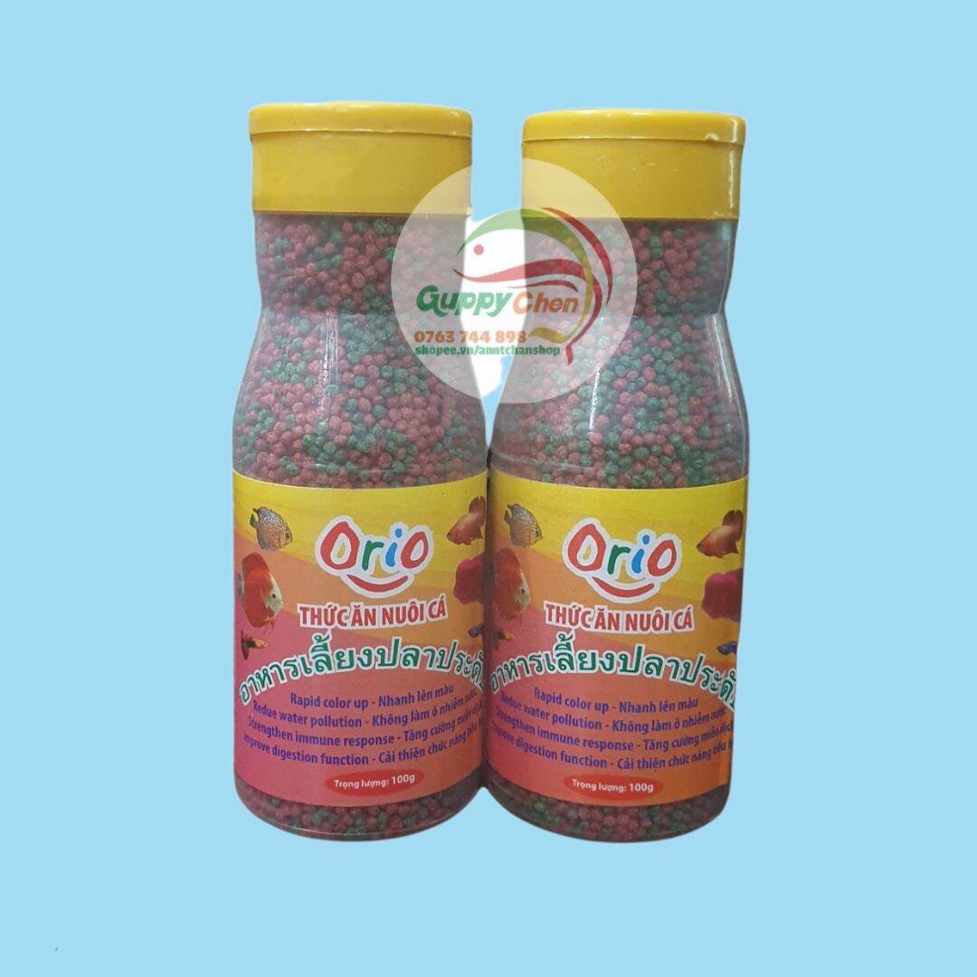 Cám thái orio chai vàng 100gr cho guppy, 3 đuôi, betta, cá cảnh