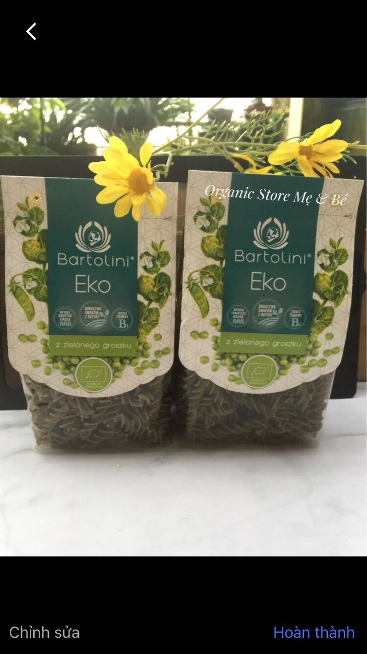 Mì nui xoắn hữu cơ đậu Hà Lan Bartolini 250g