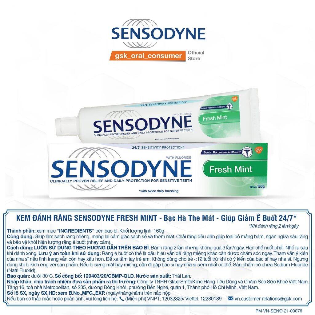Kem Đánh răng sensodyne trắng sáng giảm ê buốt