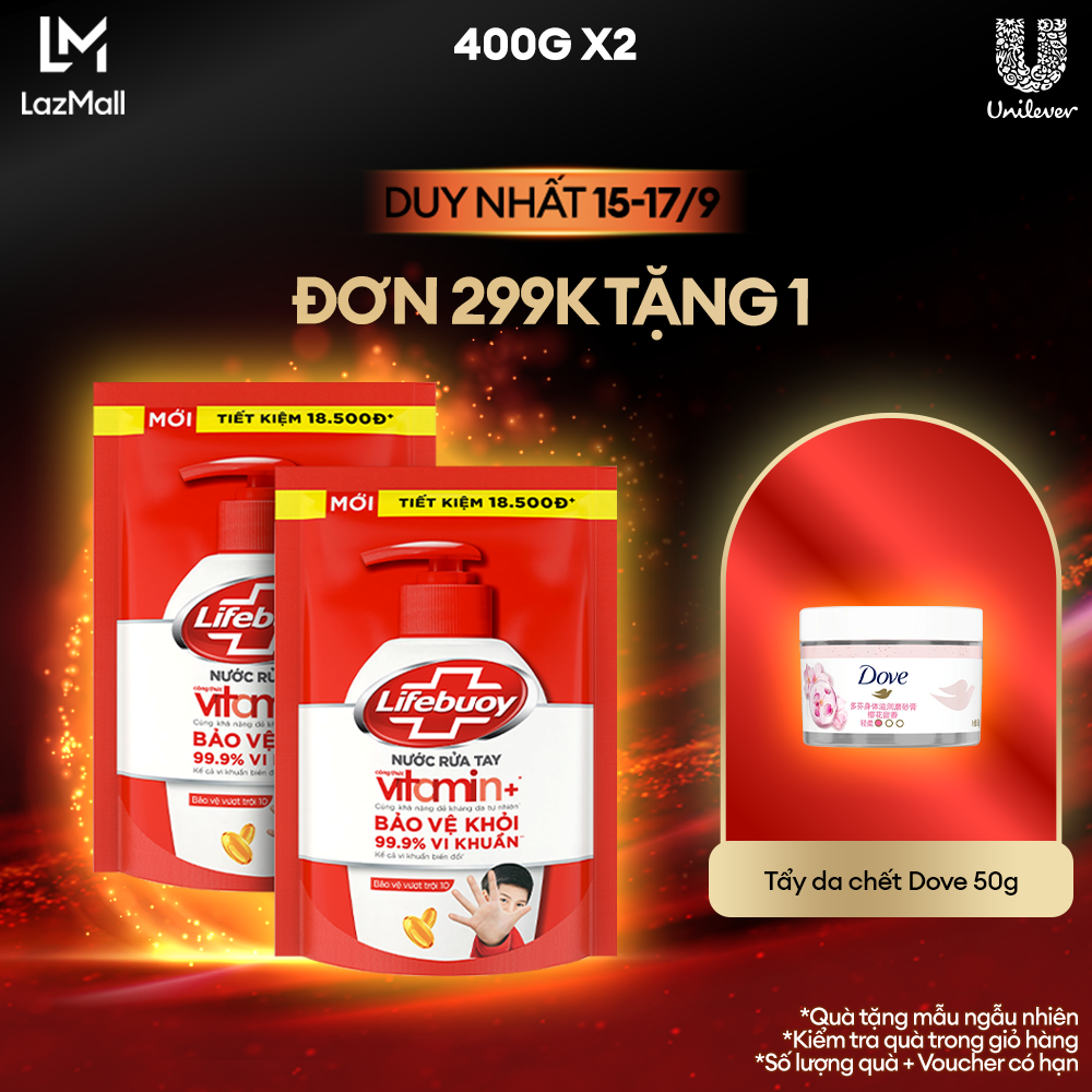 Combo 2 Nước rửa tay Lifebuoy 400G/450G Bảo vệ vượt trội 10 giúp sạch khuẩn và bảo vệ vượt trội khỏi