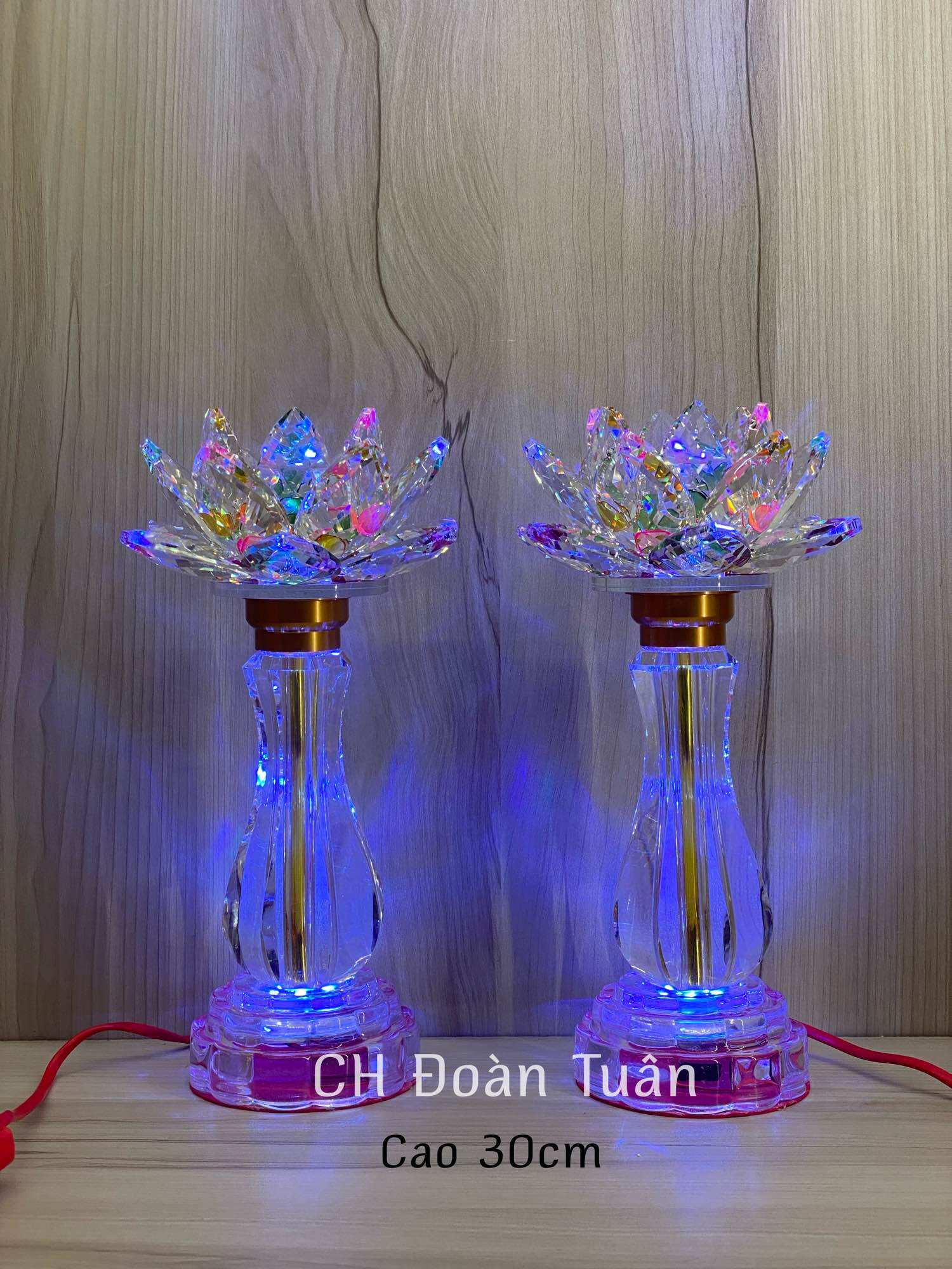 Cặp đèn thờ pha lê hoa sen đúc nguyên khối cao cấp - PL65-PL66