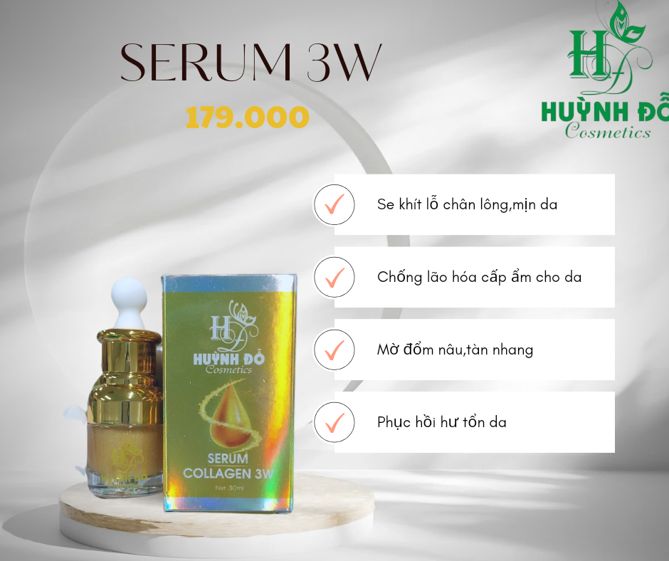 Serum collagen 3W Huỳnh Đỗ, dưỡng trắng da, trẻ hóa da, mờ thâm sạm