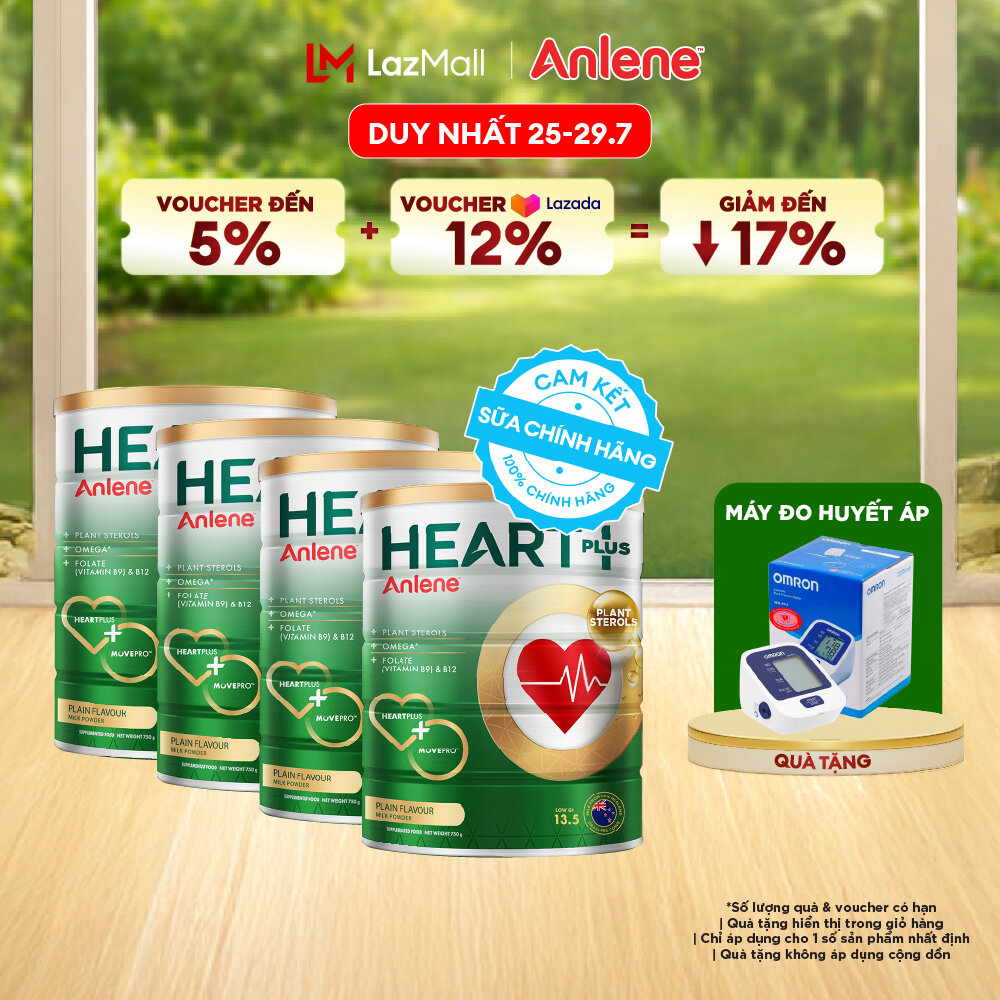 [Voucher giảm đến 26%]Combo 4 Sữa Bột Anlene Heart Plus Với Dưỡng Chất Chăm Sóc Sức Khỏe Tim Mạch Lon 750G