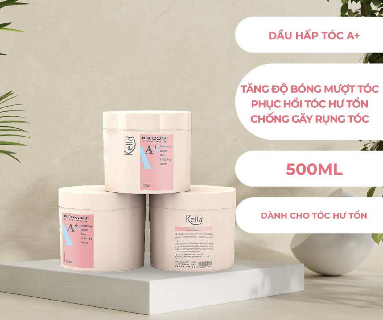 Hấp dầu ủ tóc kella a+ tinh chất dầu dừa, hũ 500ml