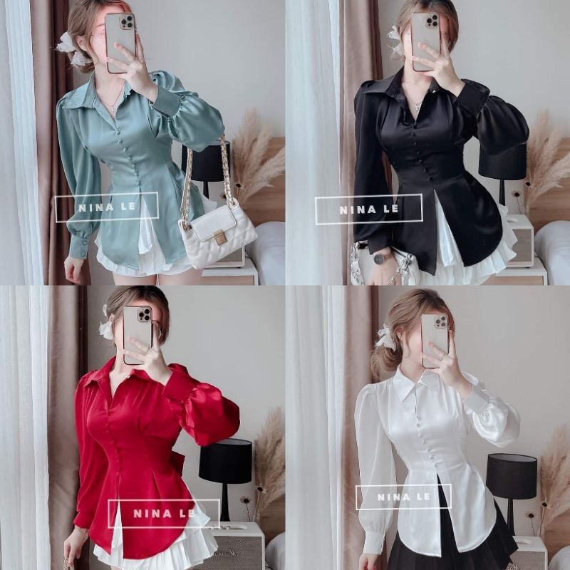 Áo sơ mi xẻ tà cột nơ lưng 5 màu free size dưới 55kg