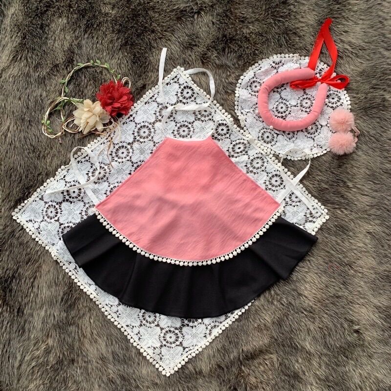 [Hcm]Peach Bibs with Headband for Baby Girls