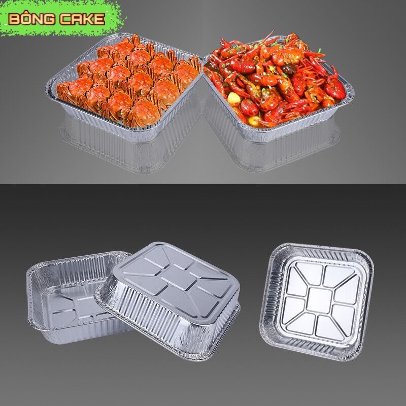 Set 10 khay giấy bạc vuông đựng thực phẩm - 20cm