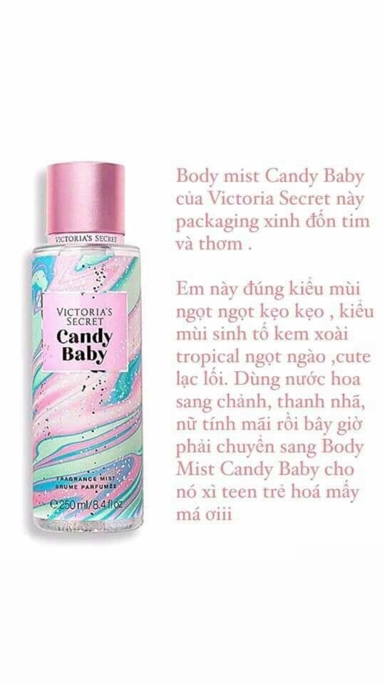 Xịt thơm toàn thân body hương nước hoa Vic victoria Candy Baby dành cho nữ thơm lâu cả ngày giá rẻ cao cấp