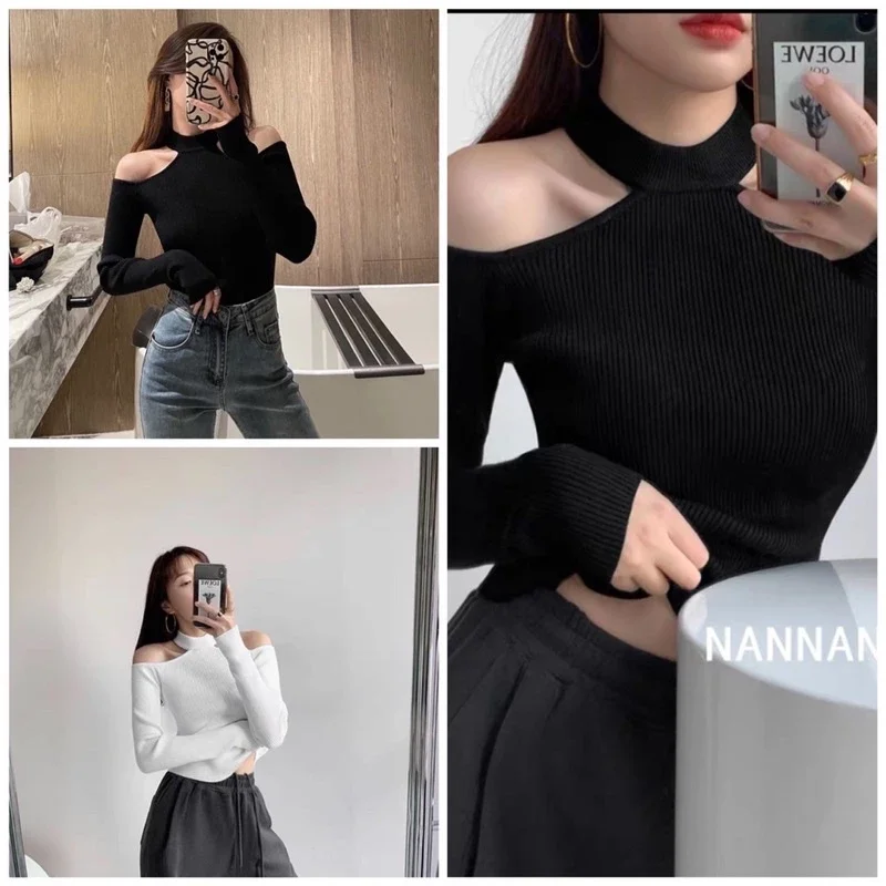 Áo croptop cổ yếm tay dài