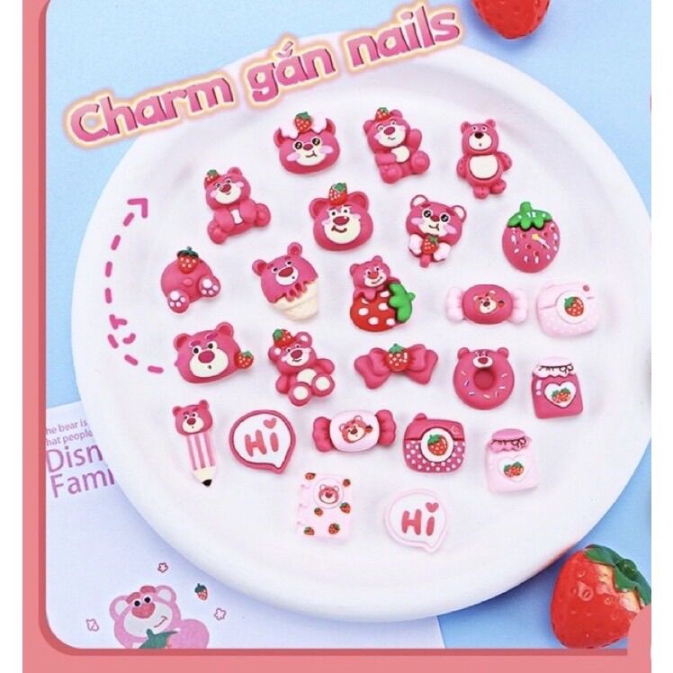 Set 10 charm gắn nail gấu dâu lotso