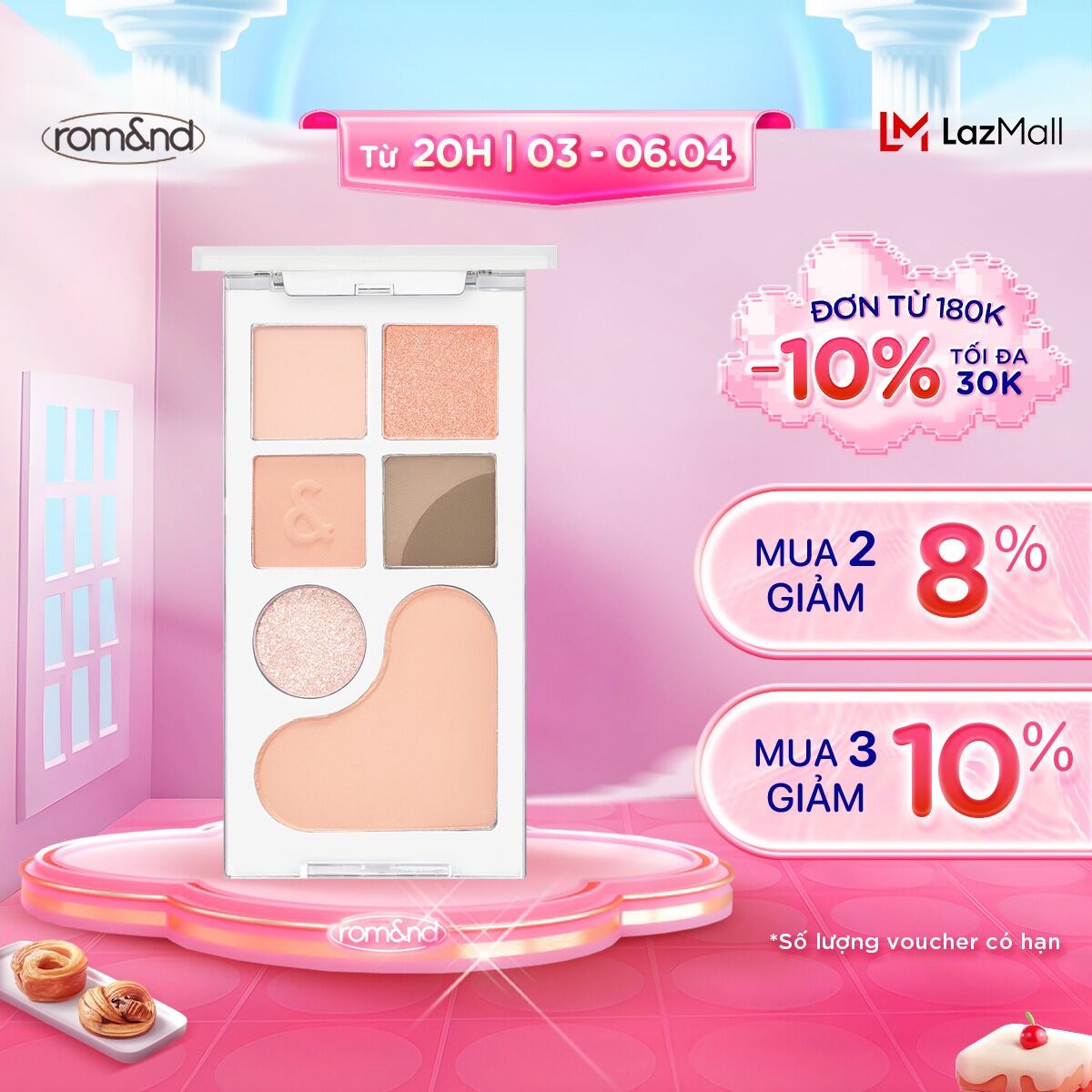 [Rom&nd] [Newbare] Bảng Phấn Mắt & Má Hồng Romand Bare Layer Palette 14g