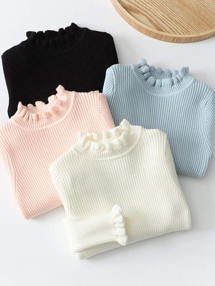 Áo Len Dệt Kim Lót Lông Cừu Cổ Cao Cho Bé Gái Mùa Thu Đông Trẻ Em Mới Lớn Mặc Trong Quần Áo Trẻ Em Phong Cách Hàn Quốc Mềm Mại