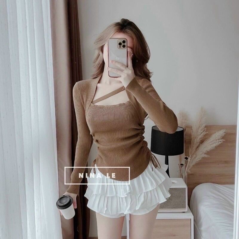Áo tay dài rút dây 2 bên kèm dây chéo RDC