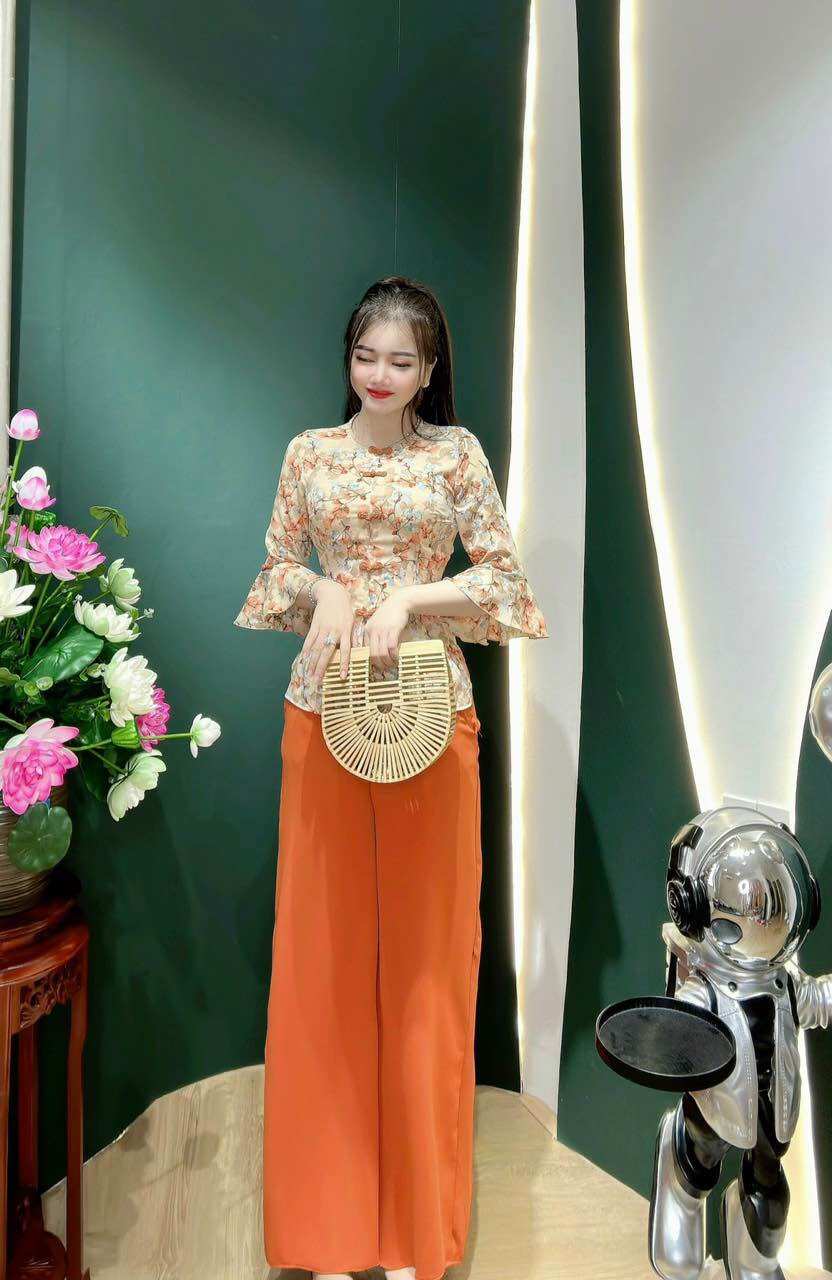 BỘ BÀ BA TAY BÈO HOA VẢI LỤA MANGO ÁO NỮ