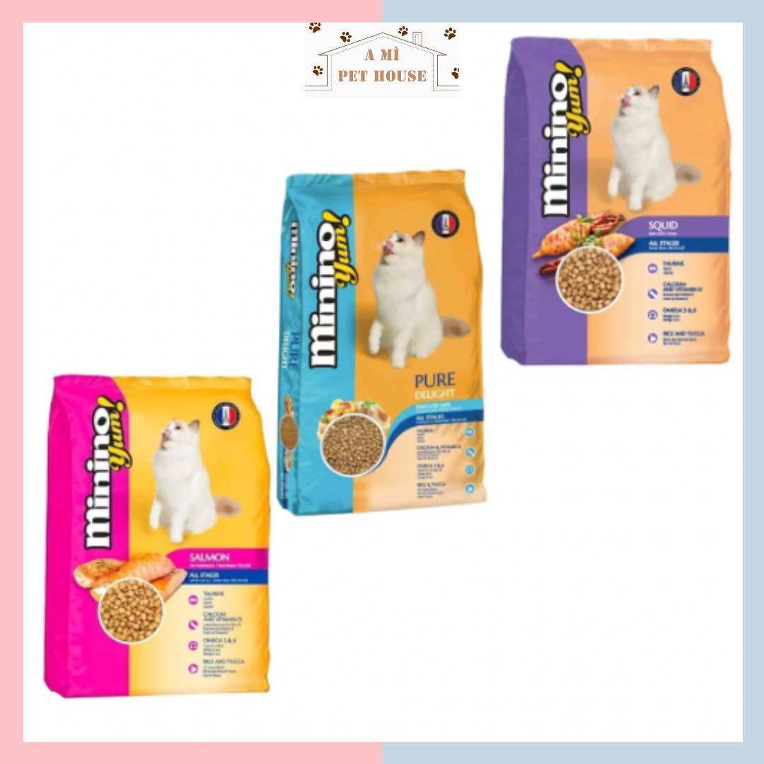 Gói 1.5kg thức ăn cho mèo hạt khô Minino Yum vị hải sản / cá hồi / Mực