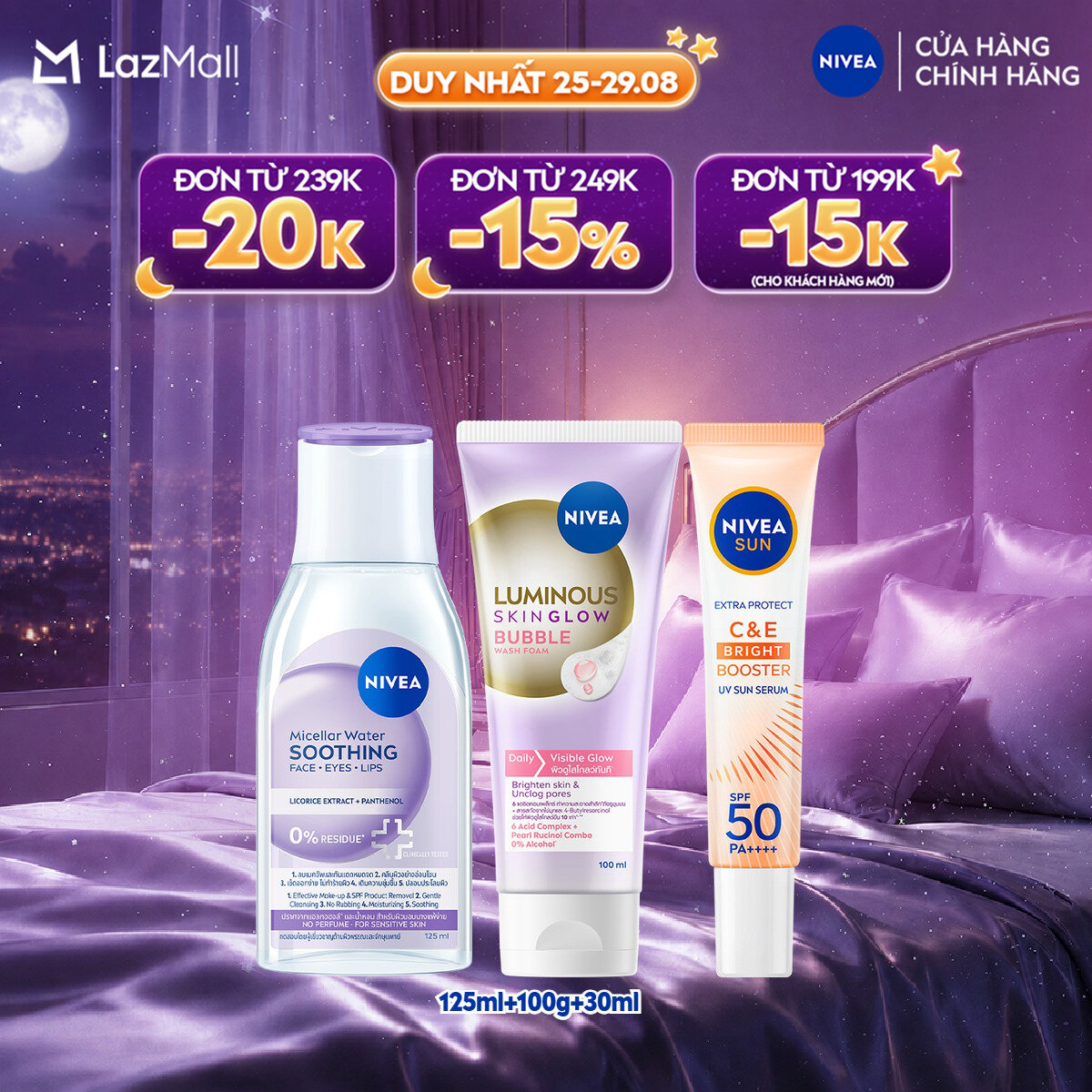 Combo NIVEA Travel Care: Tẩy Trang (125ml)  Sữa Rửa Mặt (100ml/150ml)  Kem Chống Nắng (30ml)
