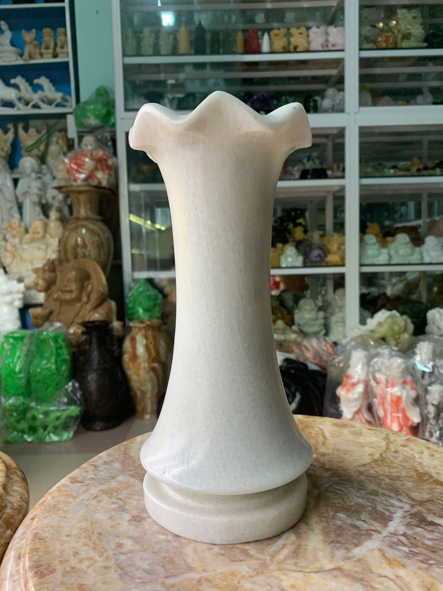 Bình hoa lọ trúc đá cẩm thạch trắng - cao 25cm