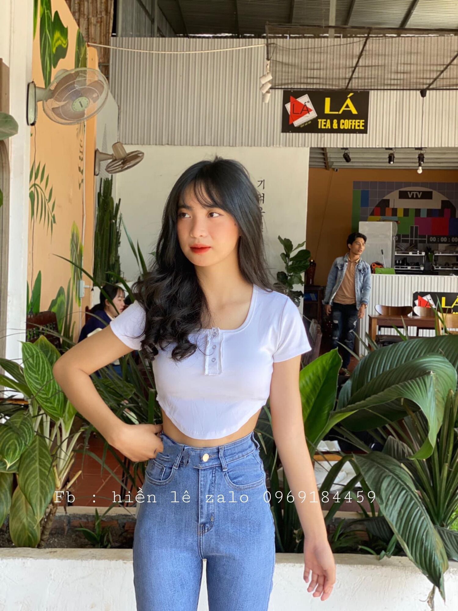 Set jeans dài co giãn trơn + Crop vạt bầu gài nút🌞