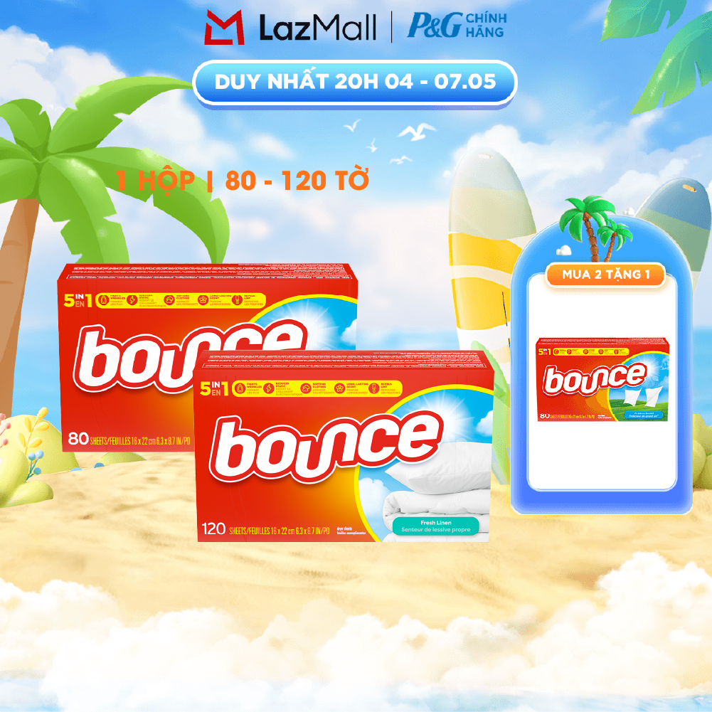 Giấy Làm Mềm Vải Thơm Quần Áo BOUNCE Nhập Khẩu Mỹ Thơm Quần Áo Hương Fresh Linen Hộp 120 Tờ/ 80 Tờ