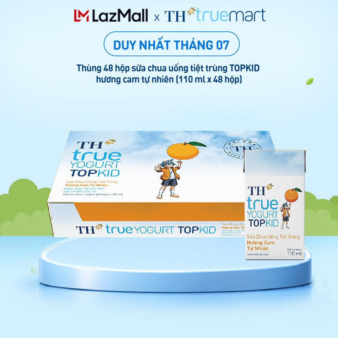 Thùng 48 hộp sữa chua uống tiệt trùng  TH true YOGURT TOPKID hương cam tự nhiên 110 ml (110 ml x 48)