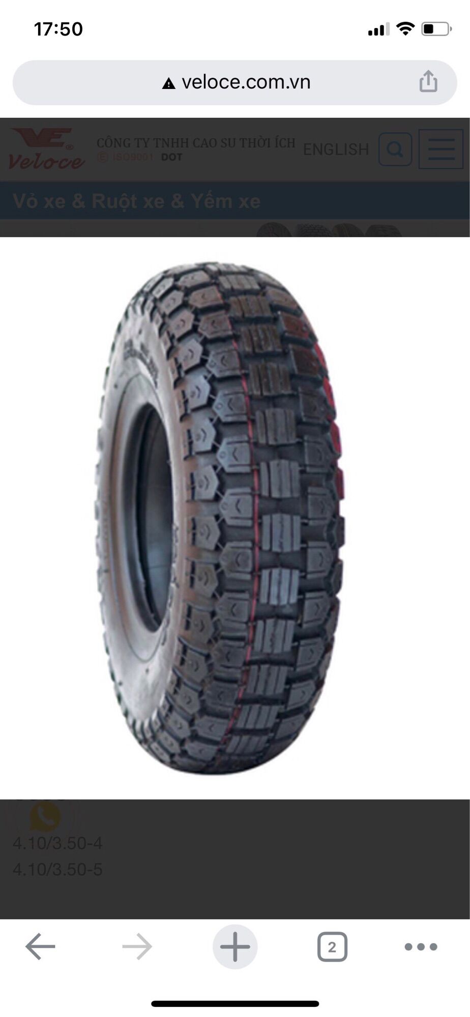 Lốp xe 4.10/3.50-4 cho xe đẩy
