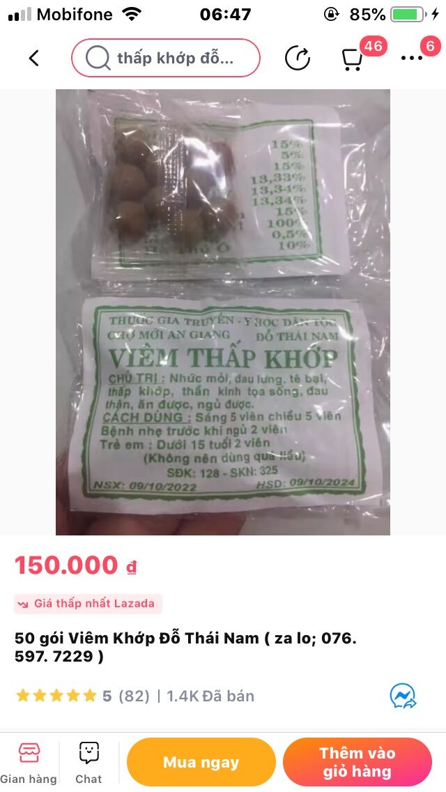 50 gói viêm khớp đỗ thái nam