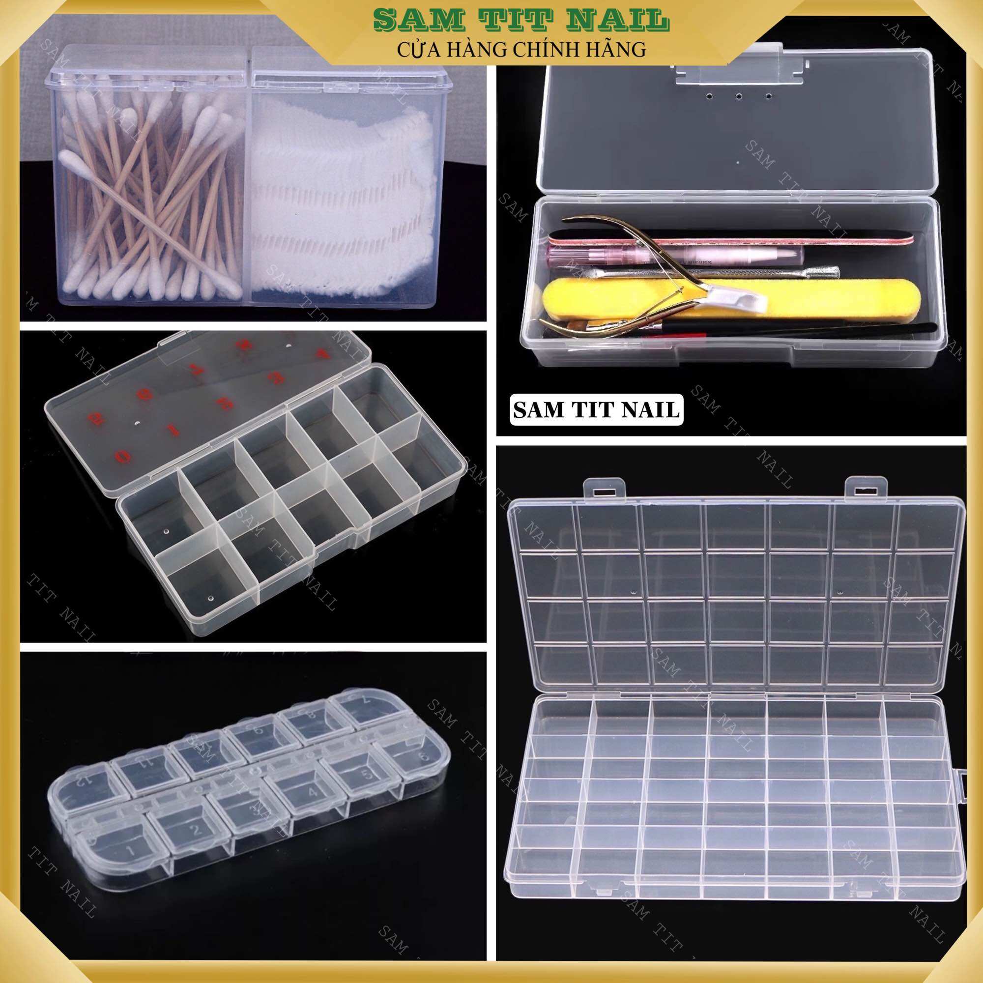 Khay nhựa 10ô đựng móng, khay 24ô, khay 2ngăn đựng giấy lau gel, khay đựng cọ