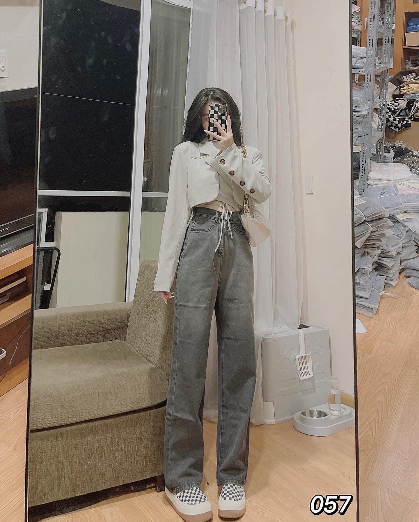 Baggy Jeans Lưng Cao Ống Suông