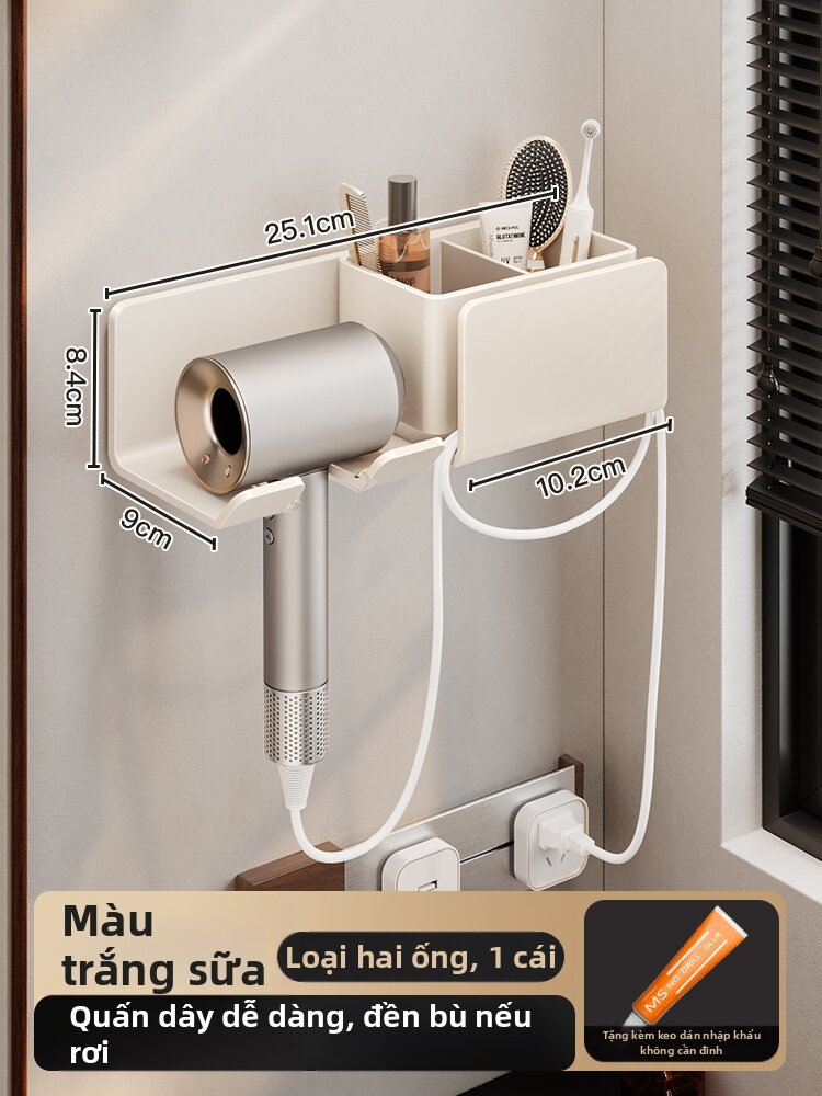 Cream Styled Wall Mount Blow Dryer Holder No Drilling Required - 2