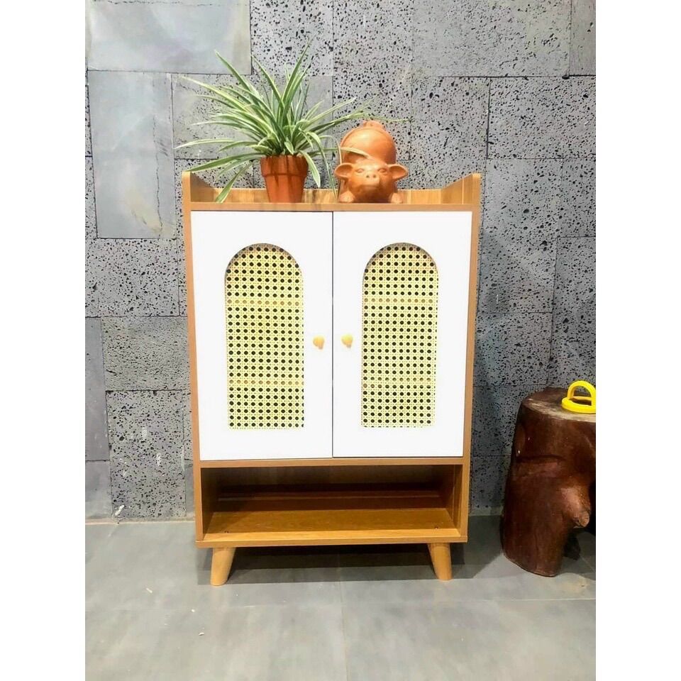 Tủ để giày gỗ cửa mây decor kệ đựng dép đa năng thiết kế có tủ thông minh tiện ich